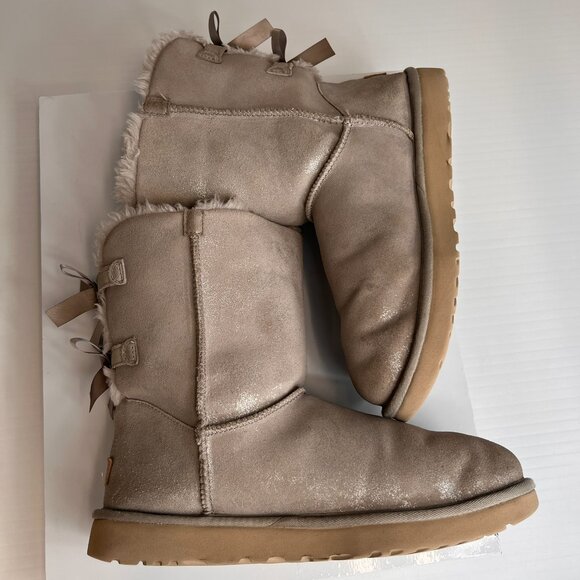 UGG Boot Women 12 Bailey Bow Shimmer Sheepskin Classic Shearling Party Core Go - Picture 6 of 16
